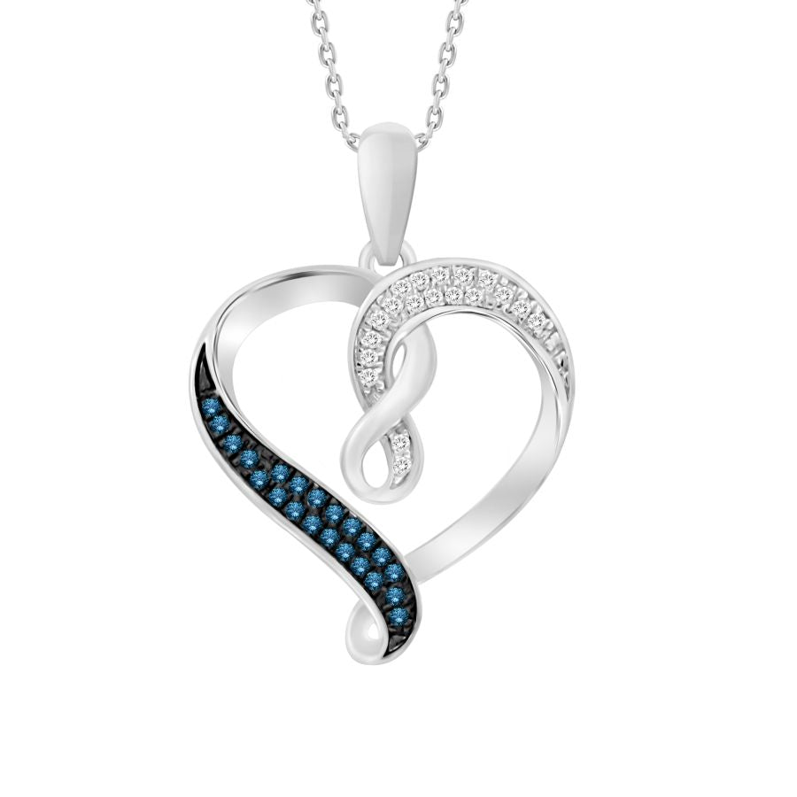 LADIES PENDANT WITH CHAIN 0.10CT ROUND BLUE DIAMOND 10K WHITE GOLD