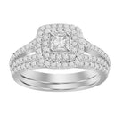 LADIES BRIDAL SET 1.00CT ROUND/PRINCESS DIAMOND 14K WHITE GOLD (CENTER STONE 0.20CT PRINCESS DIAMOND) 