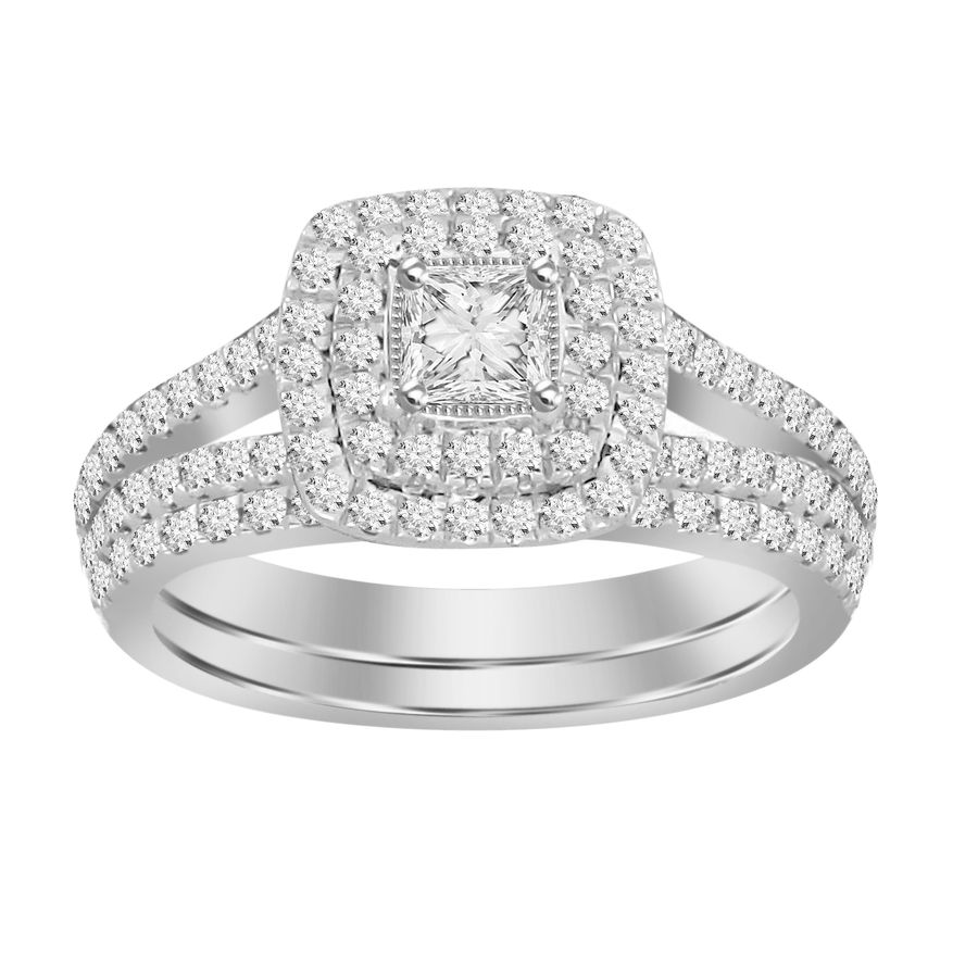 LADIES BRIDAL SET 1.00CT ROUND/PRINCESS DIAMOND 14K WHITE GOLD (CENTER STONE 0.20CT PRINCESS DIAMOND) 