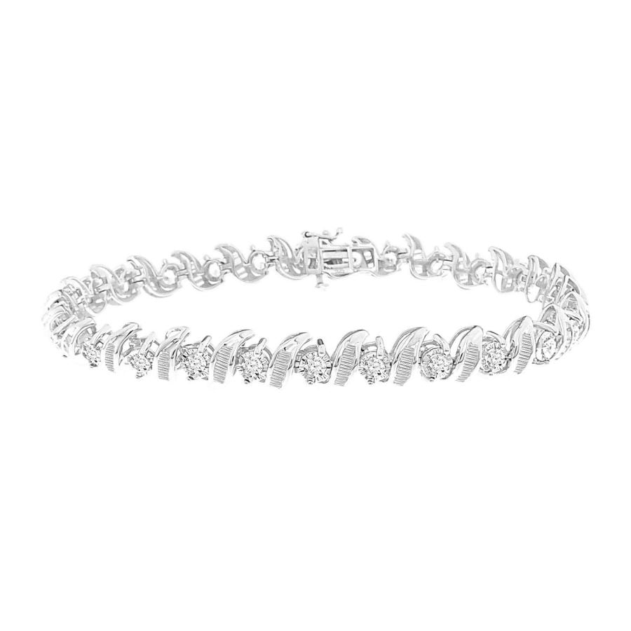 LADIES BRACELET 3.00CT ROUND/BAGUETTE DIAMOND 10K WHITE GOLD