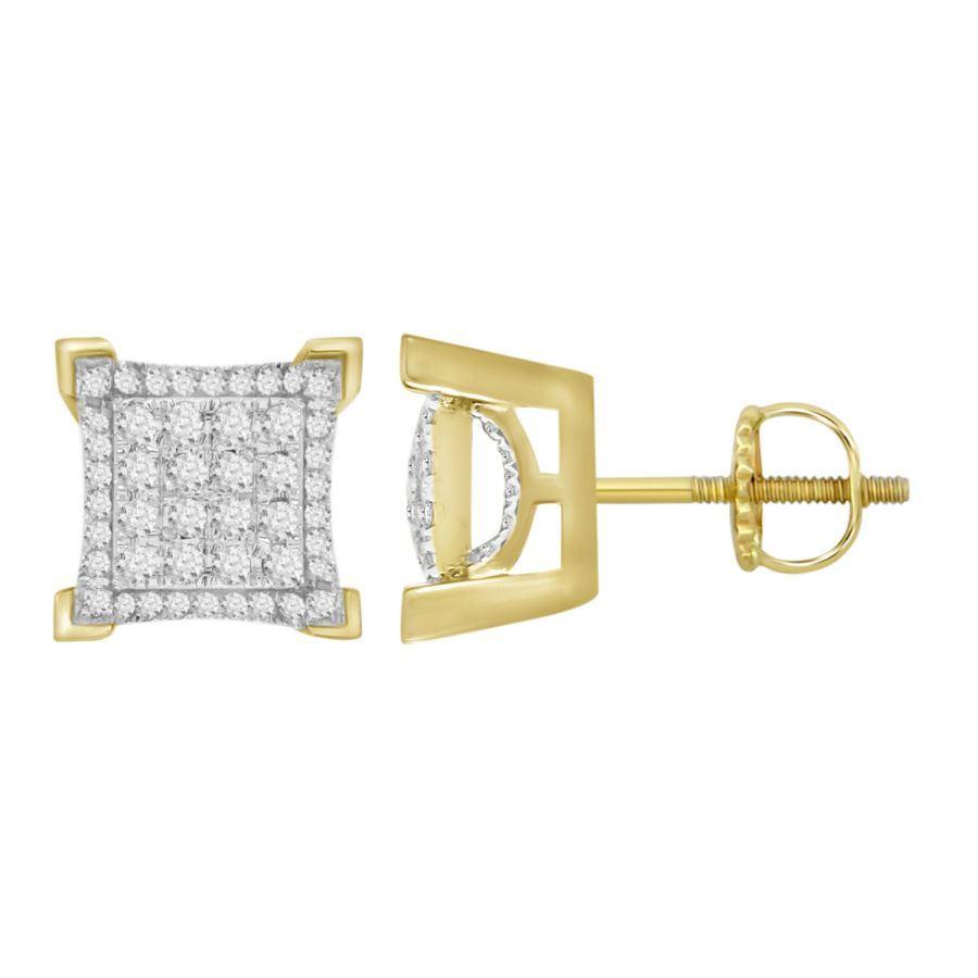 MEN'S STUD EARRINGS 0.25CT ROUND DIAMOND 10K YELLOW GOLD