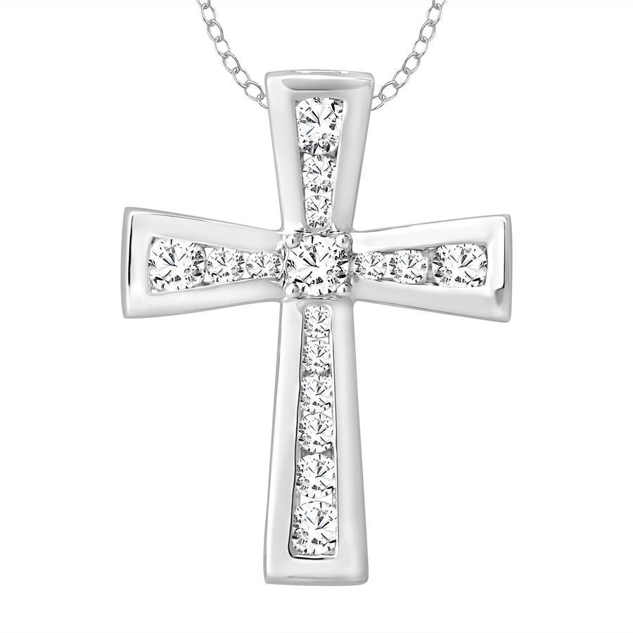 LADIES PENDANT WITH CHAIN 0.25CT ROUND DIAMOND 10K WHITE GOLD