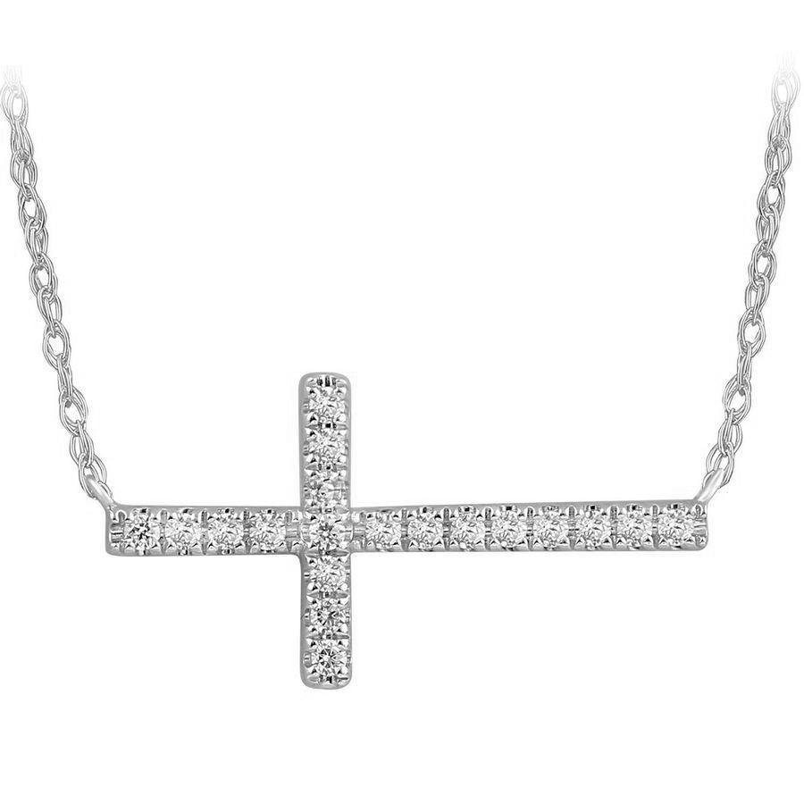 LADIES NECKLACE 0.10CT ROUND DIAMOND 10K WHITE GOLD