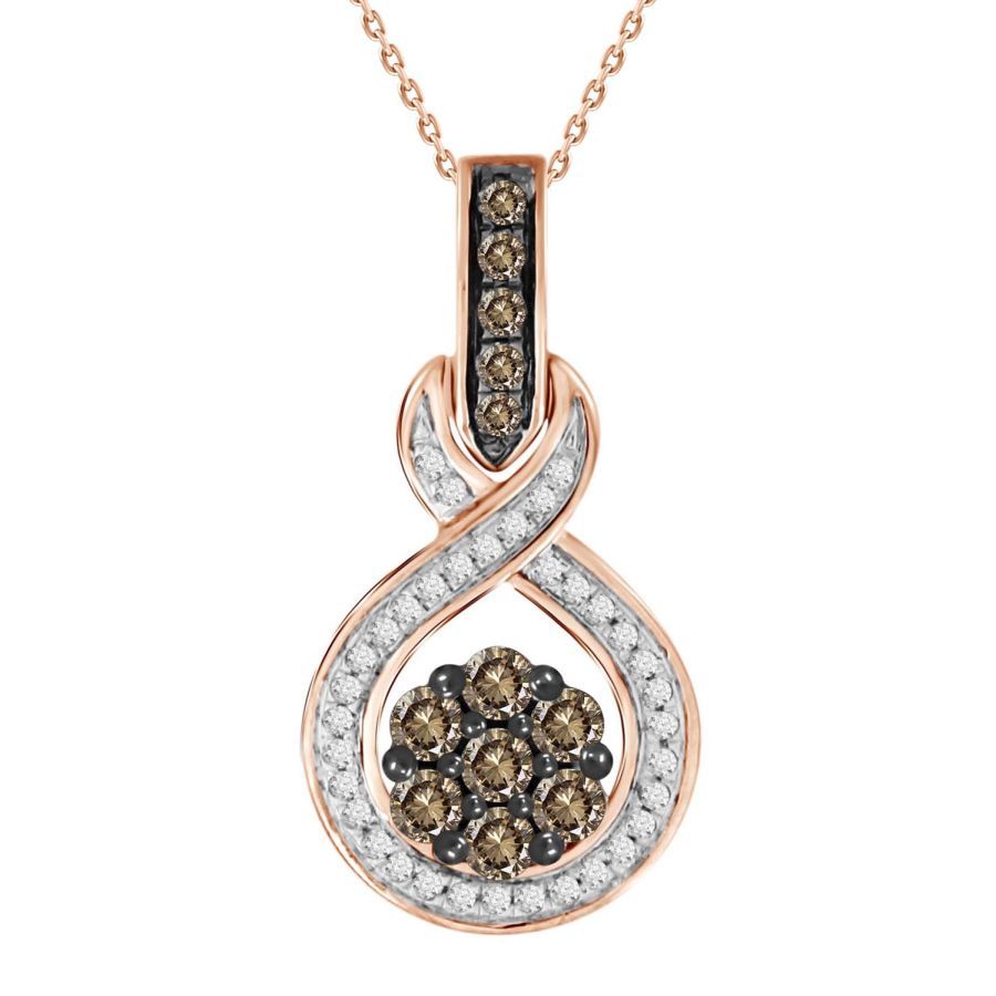 LADIES PENDANT WITH CHAIN 0.50CT DARK BROWN/ROUND DIAMOND 14K ROSE GOLD