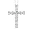 LADIES CROSS PENDANT WITH CHAIN 0.25CT ROUND/BAGUETTE DIAMOND 10K WHITE GOLD