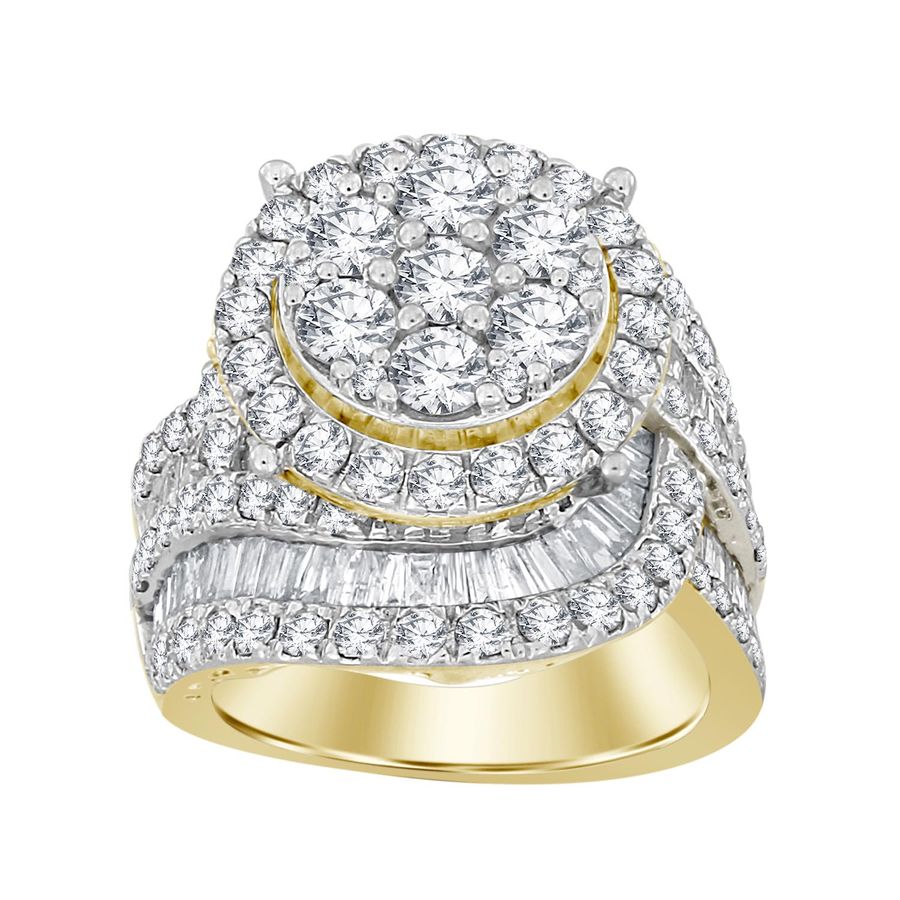 LADIES RING 5.00CT BAGUETTE/ROUND DIAMOND 10K YELLOW GOLD