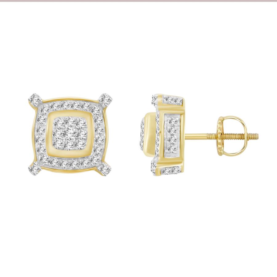 LADIES STUD EARRINGS 0.25CT ROUND DIAMOND 10K YELLOW GOLD