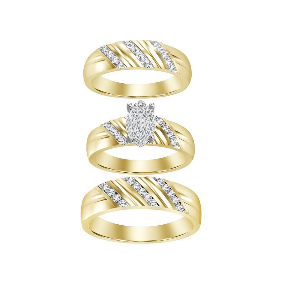 UNISEX TRIOS SET 0.15CT ROUND DIAMOND 10K YELLOW GOLD