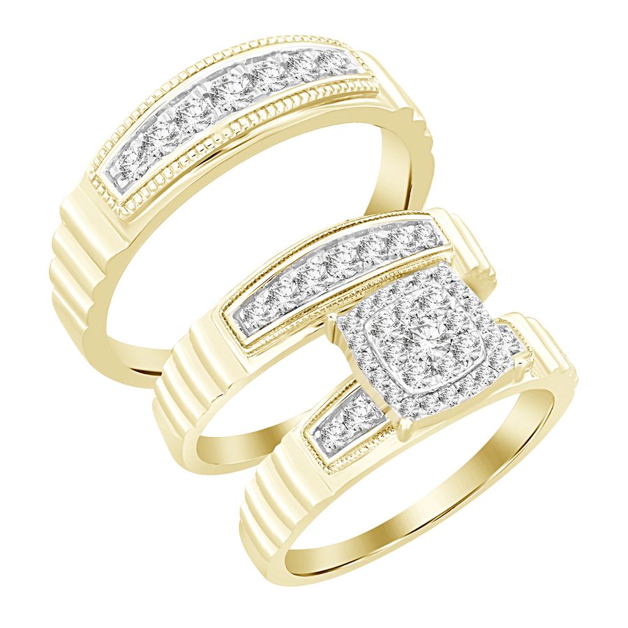 LADIES TRIOS SET 0.75CT ROUND DIAMOND 10K YELLOW GOLD