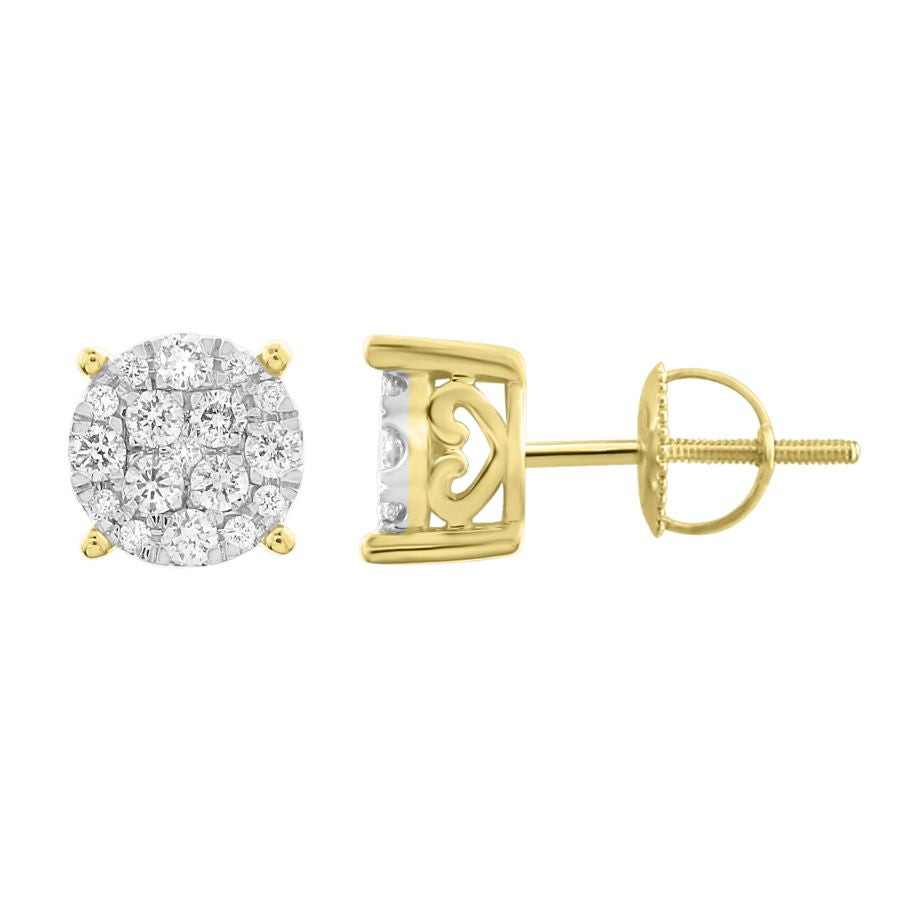 LADIES STUD EARRINGS 0.50CT ROUND DIAMOND 10K YELLOW GOLD