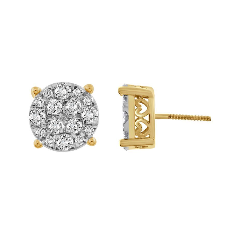 MEN'S STUD EARRINGS 1.00CT ROUND DIAMOND 10K YELLOW GOLD