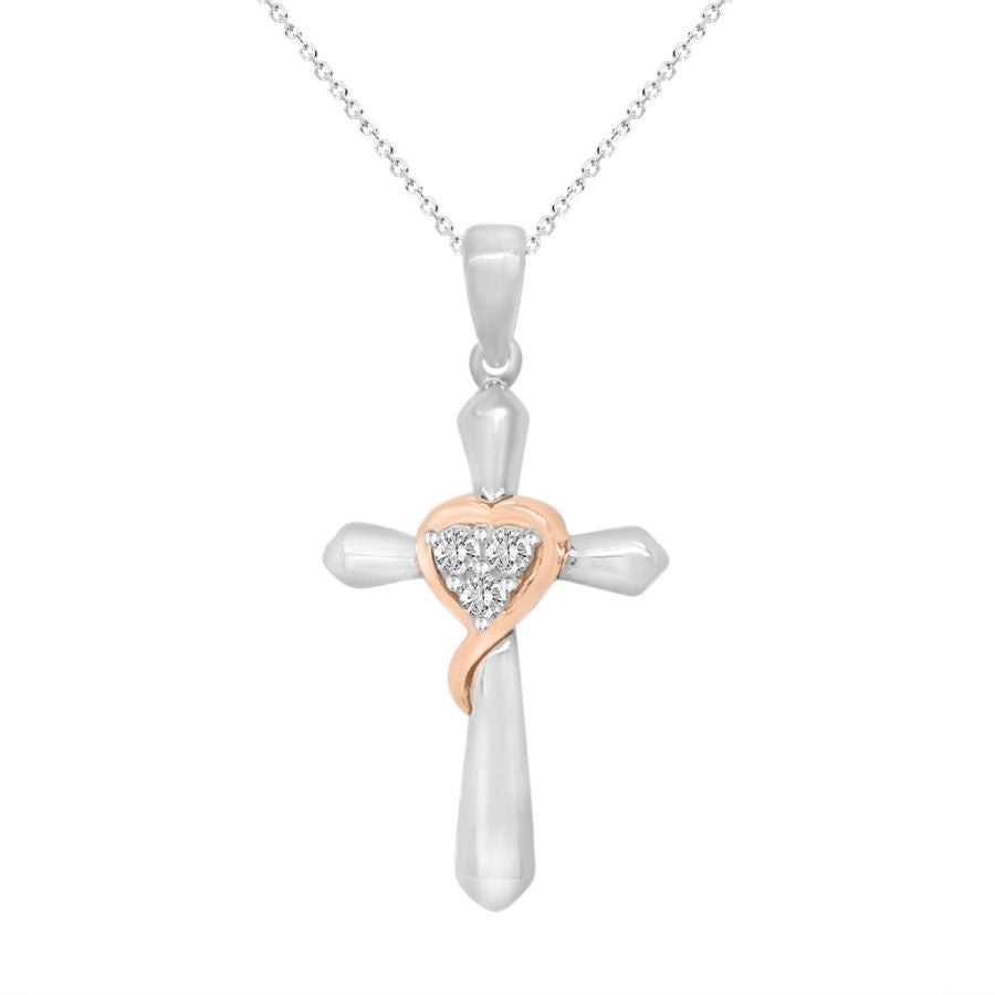 LADIES PENDANT WITH CHAIN 0.10CT ROUND DIAMOND 10K WHITE/ROSE GOLD