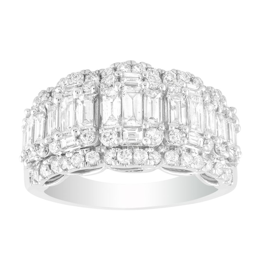 LADIES RING 2.00CT ROUND/BAGUETTE DIAMOND 14K WHITE GOLD