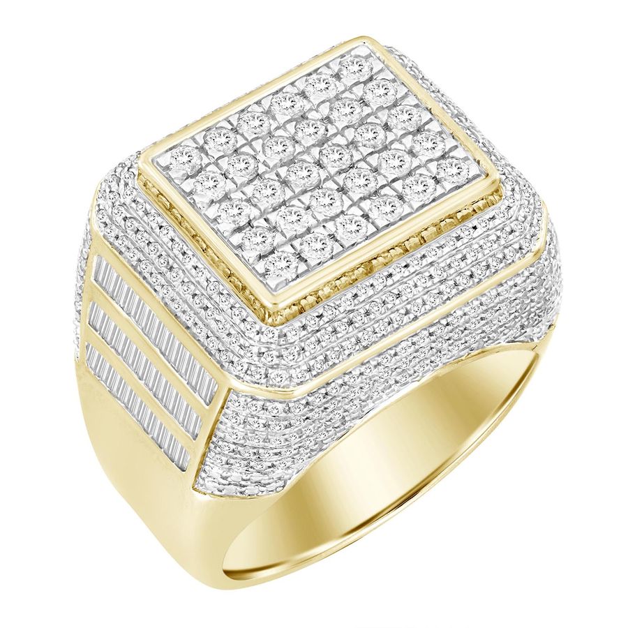 MEN'S RING 2.15CT ROUND/BAGUETTE DIAMOND 14K YELLOW GOLD