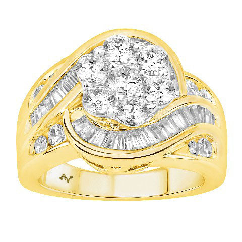 LADIES RING 2.00CT ROUND/BAGUETTE DIAMOND 14K YELLOW GOLD (SI QUALITY)