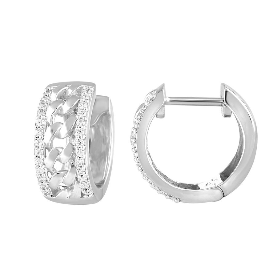 MEN'S HOOP EARRINGS 0.20CT ROUND DIAMOND 10K WHITE GOLD