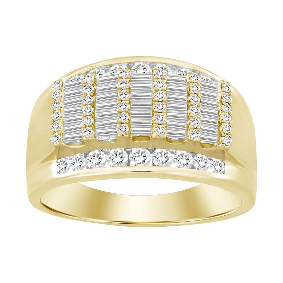 MEN'S RING 1.00CT ROUND/BAGUETTE DIAMOND 10K YELLOW GOLD