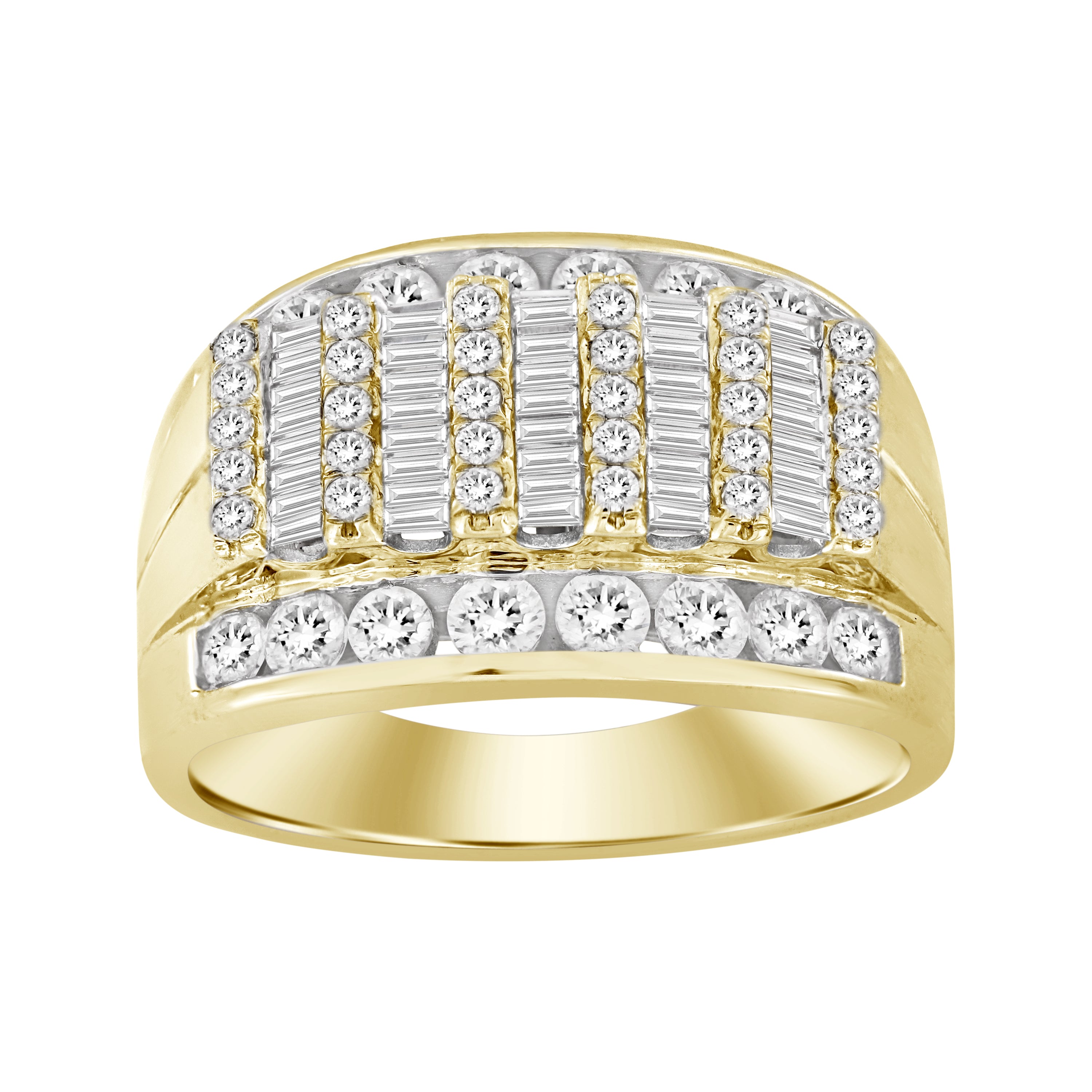 MEN'S RING 2.00CT ROUND/BAGUETTE DIAMOND 10K YELLOW GOLD