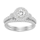 LADIES BRIDAL SET 1.00CT ROUND/BAGUETTE DIAMOND 14K WHITE GOLD (CENTER STONE 0.33CT ROUND DIAMOND) 