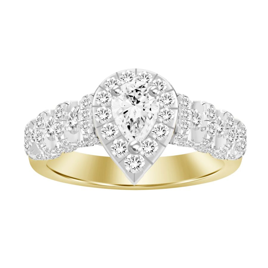 LADIES RING 1.00CT ROUND DIAMOND 14K YELLOW GOLD (SI QUALITY) (CENTER STONE 0.33CT PEAR DIAMOND) 