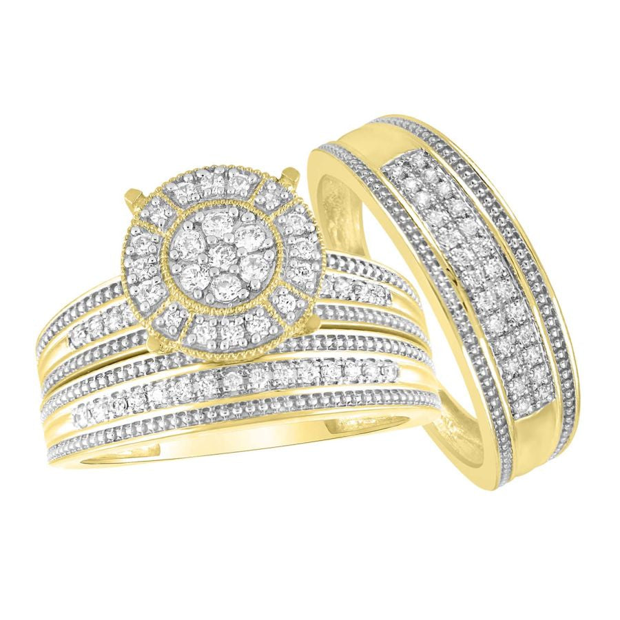 LADIES TRIOS SET 0.50CT ROUND DIAMOND 10K YELLOW GOLD