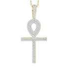 MEN'S CROSS CHARM 1.00CT ROUND/BAGUETTE DIAMOND 10K YELLOW GOLD