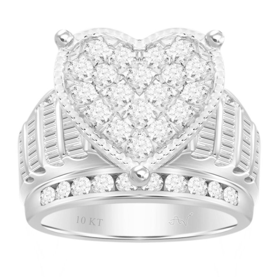 LADIES RING 3.00CT ROUND/BAGUETTE DIAMOND 10K WHITE GOLD