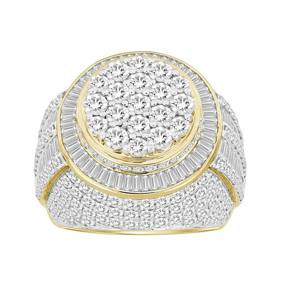 MEN'S RING 5.00CT ROUND/BAGUETTE DIAMOND 10K YELLOW GOLD