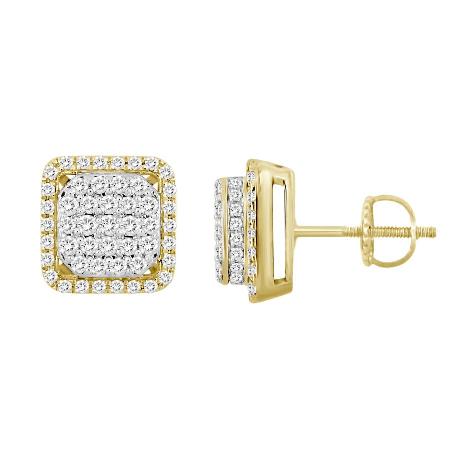 LADIES STUD EARRINGS 1.00CT ROUND DIAMOND 10K YELLOW GOLD