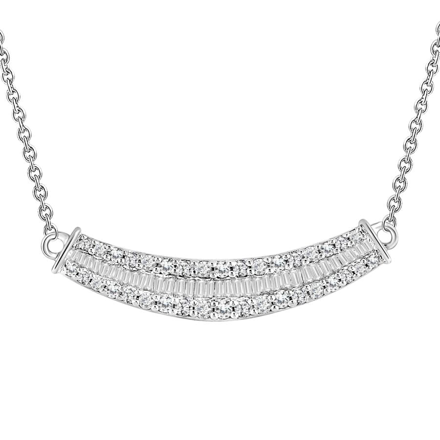 LADIES NECKLACE 0.50CT ROUND/BAGUETTE DIAMOND 14K WHITE GOLD