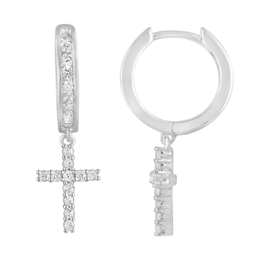 LADIES HUGGIES EARRINGS 0.50CT ROUND DIAMOND 10K WHITE GOLD