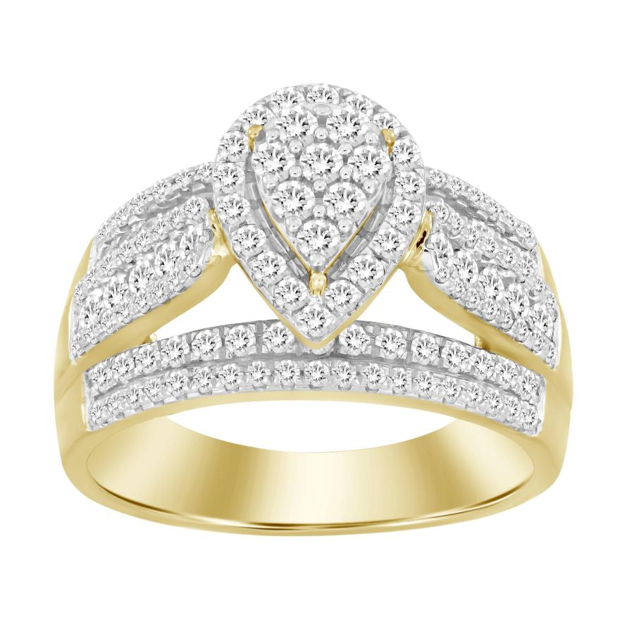 LADIES RING 1.00CT ROUND DIAMOND 10K YELLOW GOLD