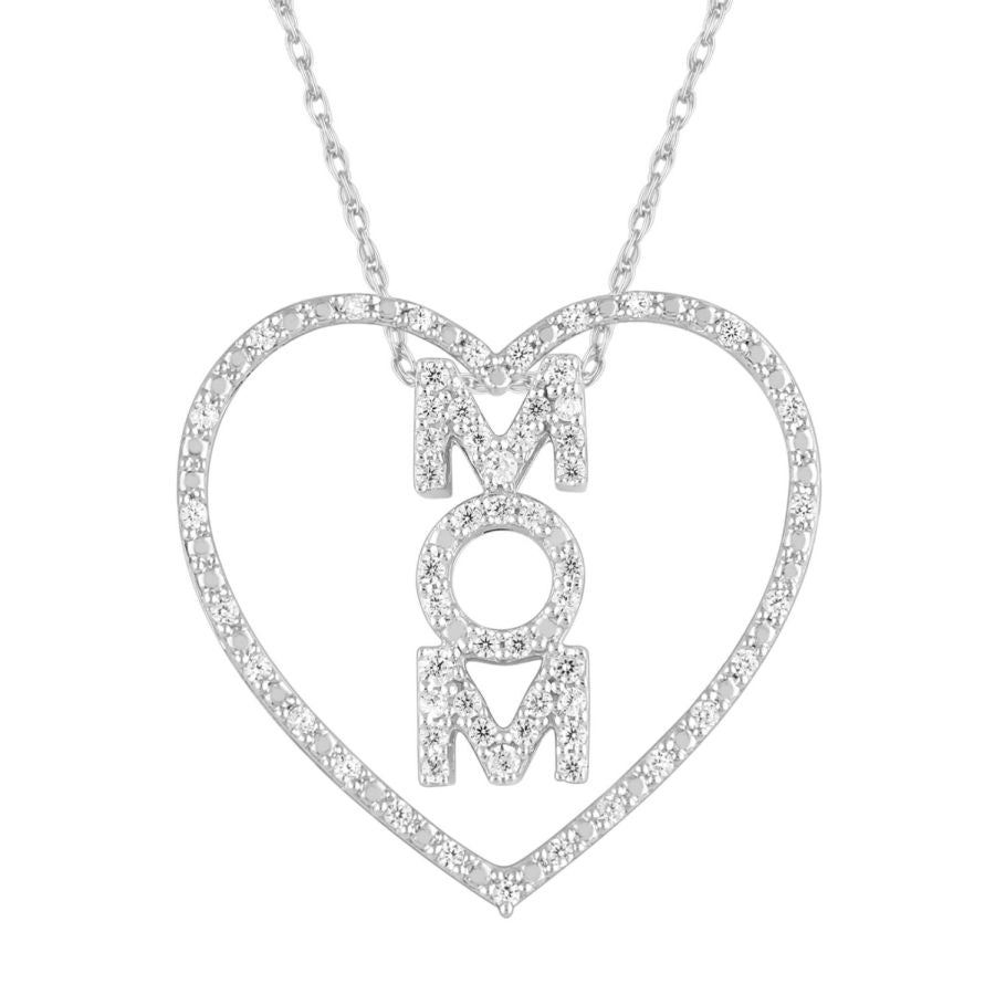 LADIES PENDANT WITH CHAIN 0.25CT ROUND DIAMOND 10K WHITE GOLD