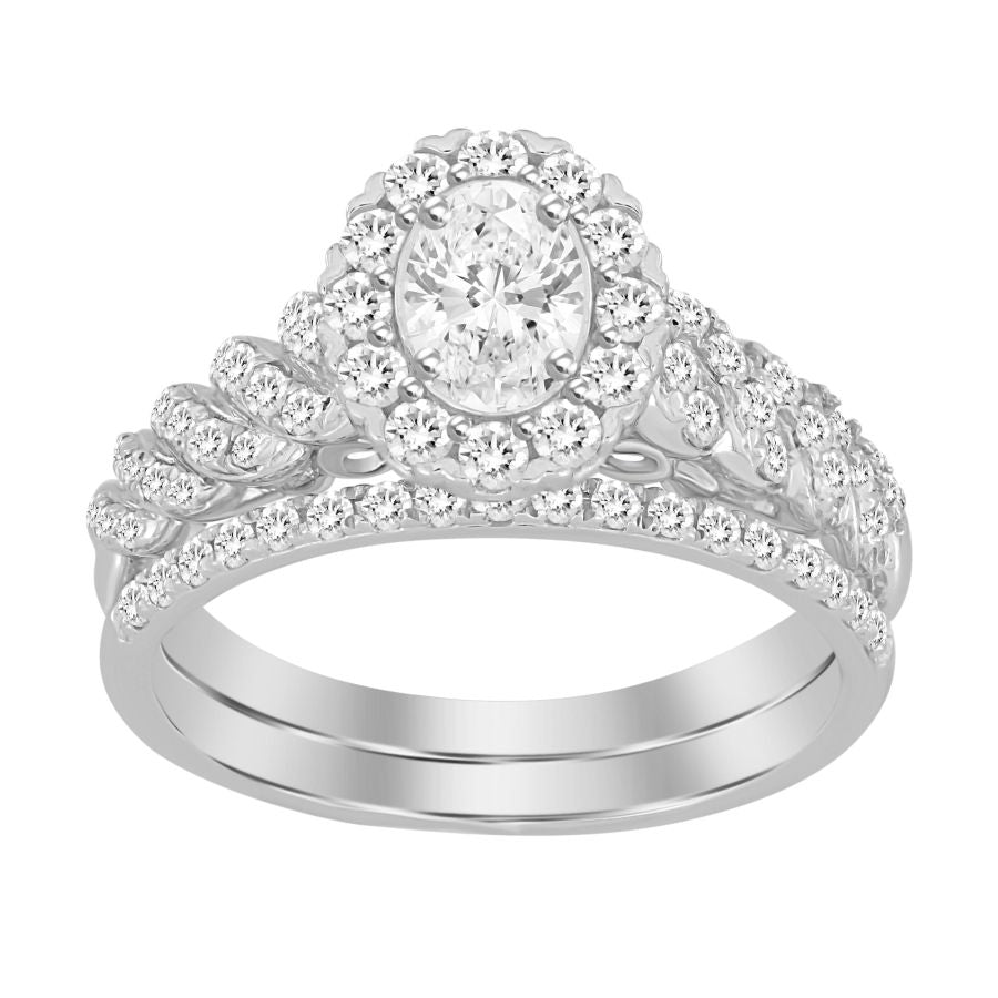 LADIES BRIDAL SET 1.00CT ROUND DIAMOND 14K WHITE GOLD (SI QUALITY) (CENTER STONE 0.33CT OVAL DIAMOND)