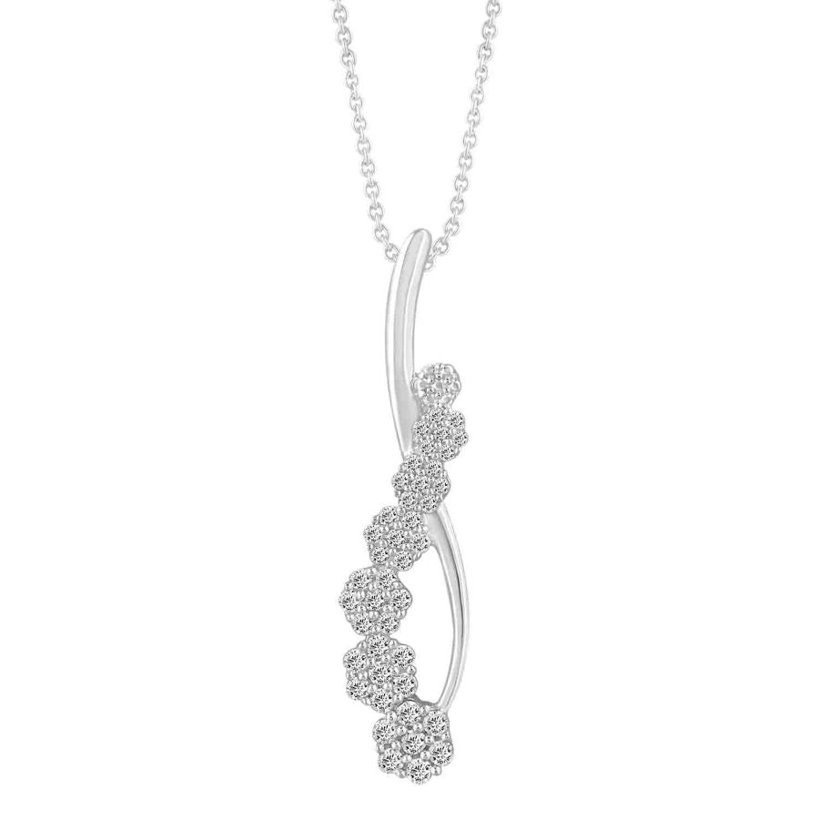 LADIES PENDANT WITH CHAIN 0.25CT ROUND DIAMOND 10K WHITE GOLD