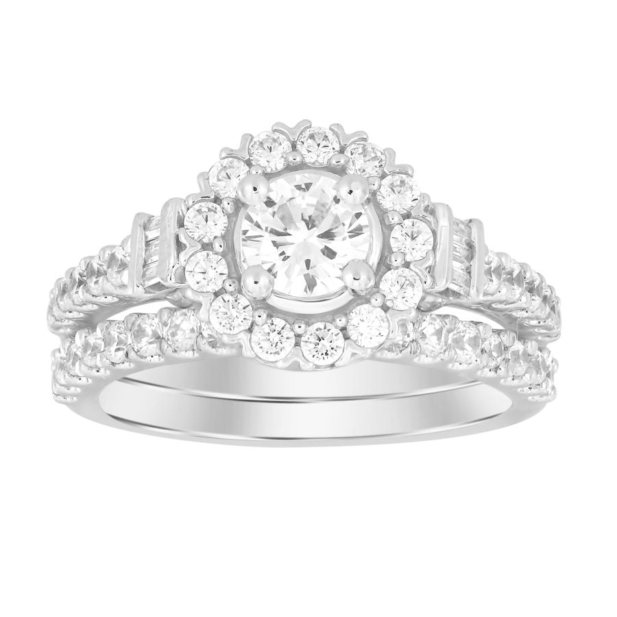 LADIES RING 1.50CT ROUND/BAGUETTE DIAMOND 14K WHITE GOLD (SI QUALITY) (CENTER STONE 0.50CT ROUND DIAMOND) 