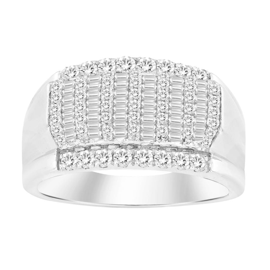 MEN'S BAND 1.00CT ROUND/BAGUETTE DIAMOND 10K WHITE GOLD