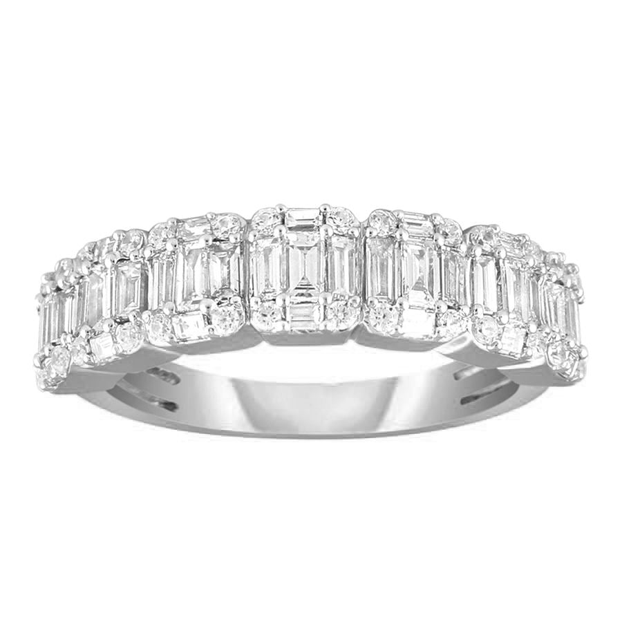 LADIES RING 1.00CT ROUND/BAGUETTE DIAMOND 14K WHITE GOLD