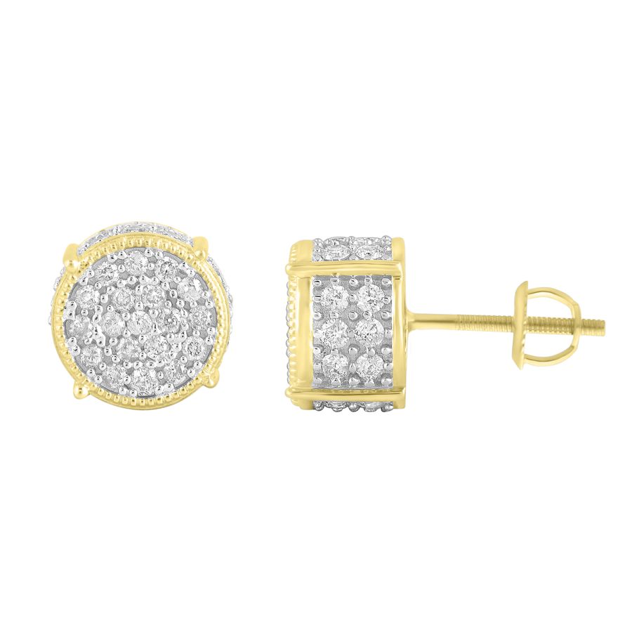 LADIES STUD EARRINGS 0.70CT ROUND DIAMOND 10K YELLOW GOLD