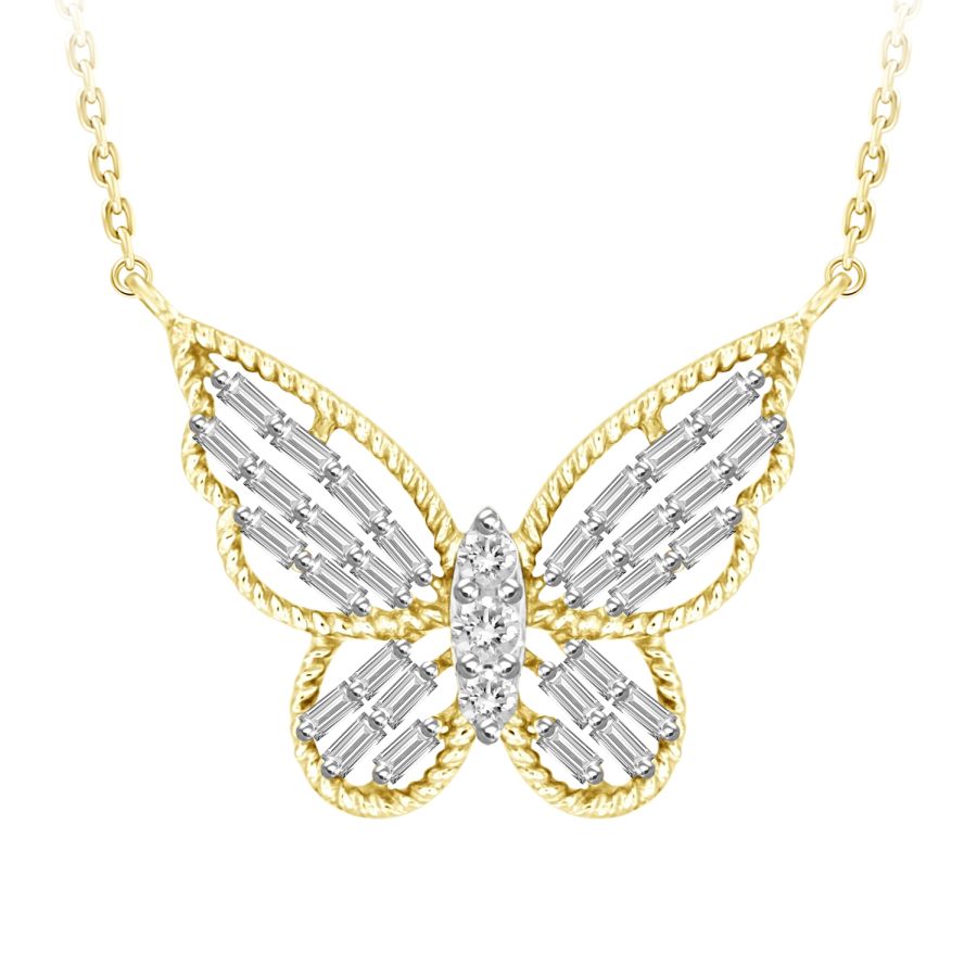 LADIES NECKLACE 0.25CT BAGUETTE/ROUND DIAMOND 10K YELLOW GOLD