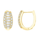 LADIES HOOP EARRINGS 0.25CT ROUND/BAGUETTE DIAMOND 10K YELLOW GOLD