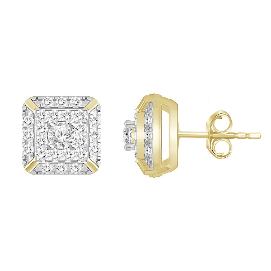 LADIES STUD EARRINGS 0.50CT ROUND DIAMOND 10K YELLOW GOLD