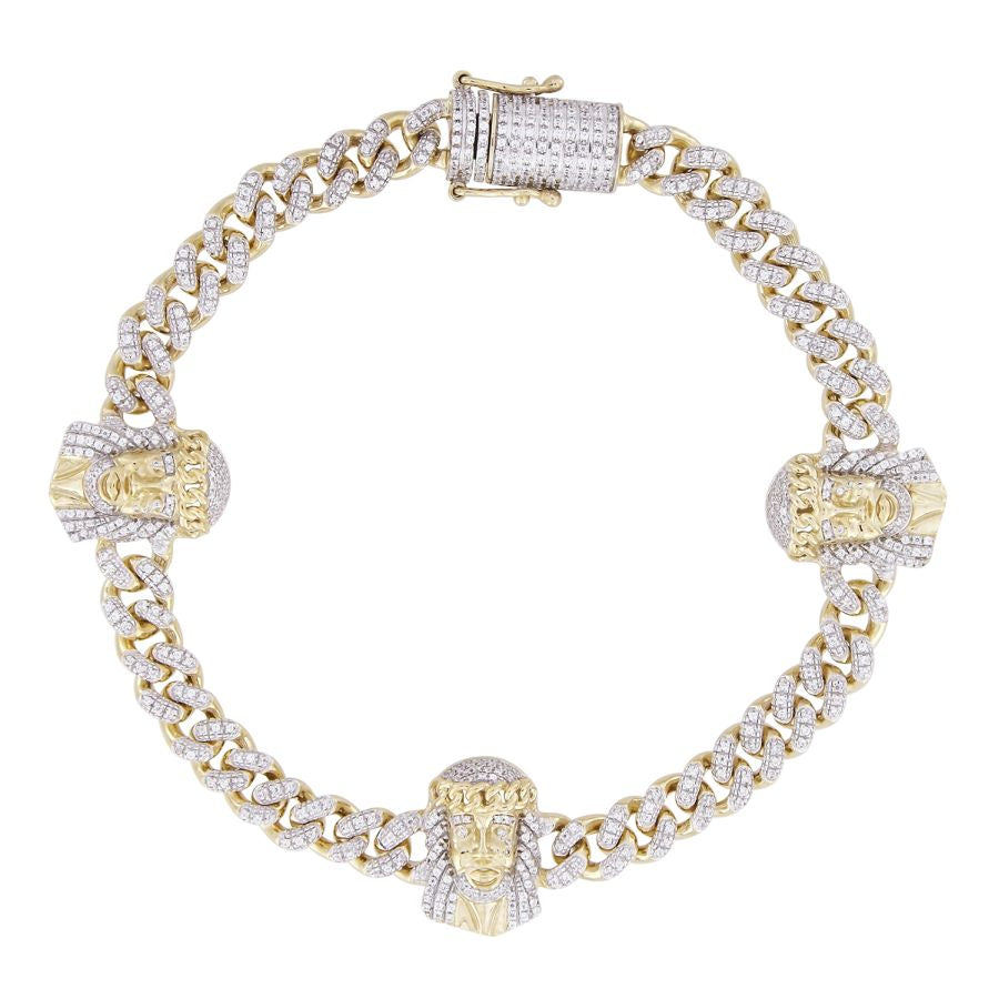 MEN'S BRACELET 1.50CT ROUND DIAMOND 10K YELLOW GOLD