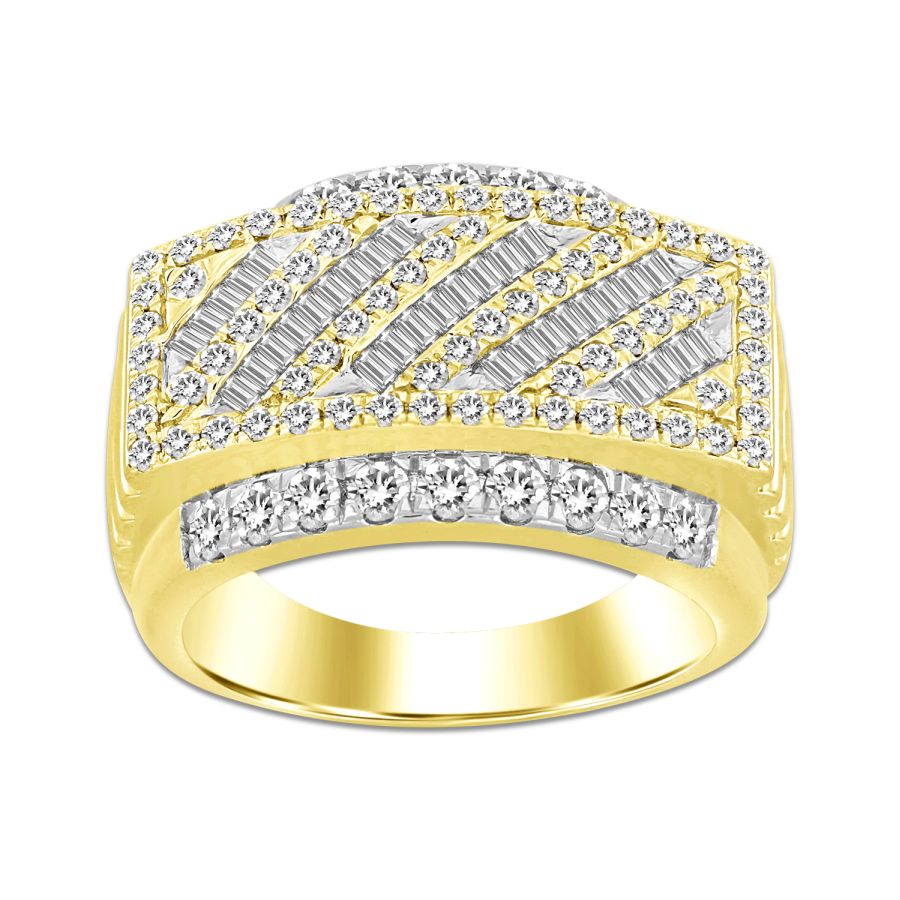 MEN'S BAND 2.00CT ROUND/BAGUETTE DIAMOND 10K YELLOW GOLD