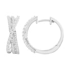 LADIES HOOP EARRINGS 0.50CT ROUND DIAMOND 10K WHITE GOLD