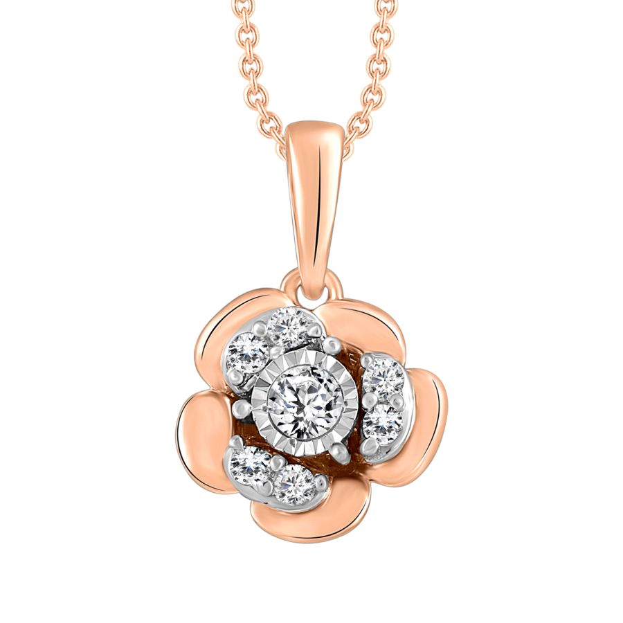 LADIES PENDANT WITH CHAIN 0.15CT ROUND DIAMOND 10K ROSE GOLD