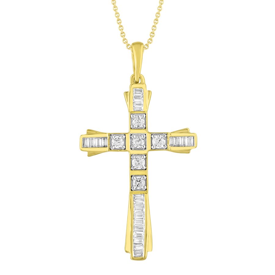 LADIES PENDANT 0.33CT ROUND/BAGUETTE DIAMOND 10K YELLOW GOLD