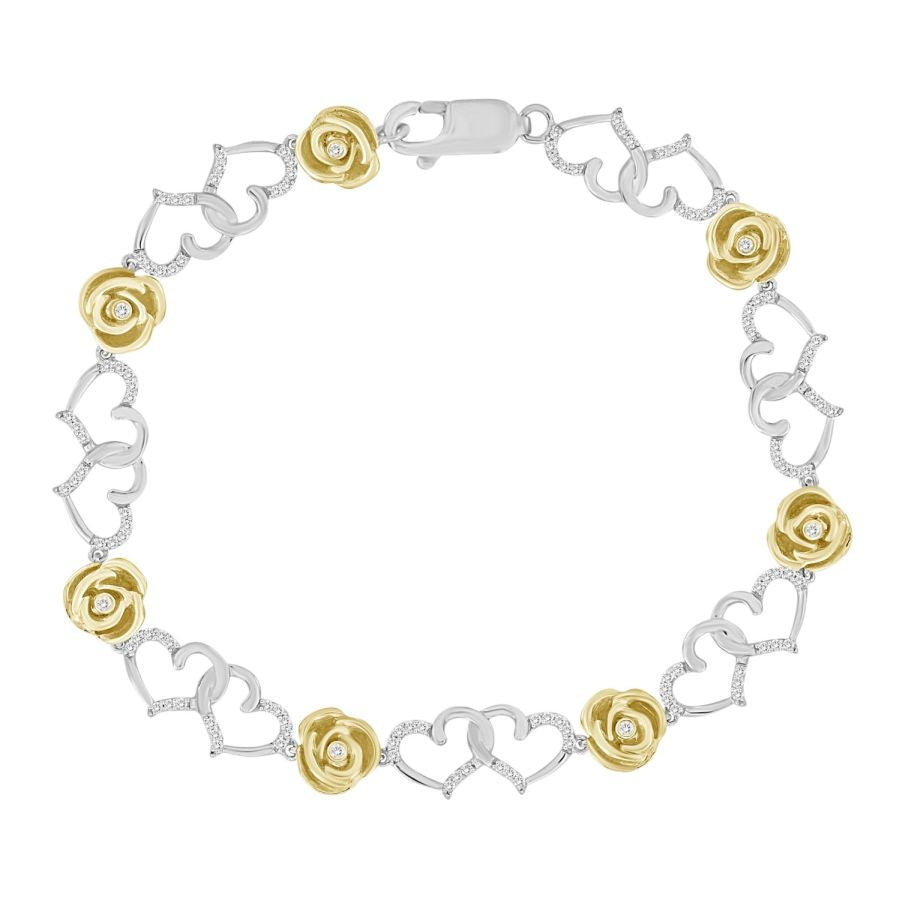 LADIES BRACELET 0.33CT ROUND DIAMOND WHITE/YELLOW GOLD/STERLING SILVER