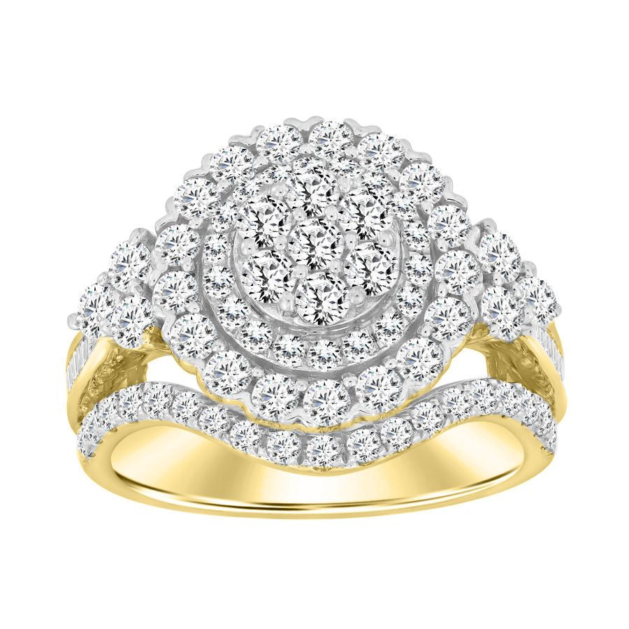 LADIES RING 2.00CT ROUND/BAGUETTE DIAMOND 10K YELLOW GOLD