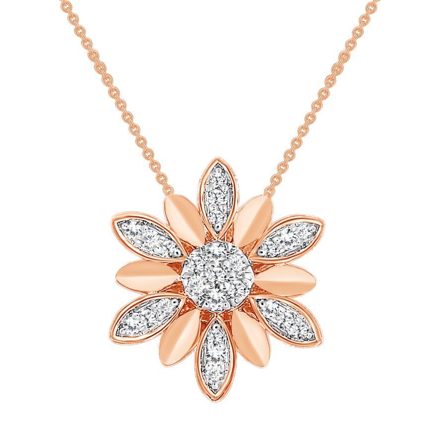 LADIES PENDANT WITH CHAIN 0.10CT ROUND DIAMOND 10K ROSE GOLD